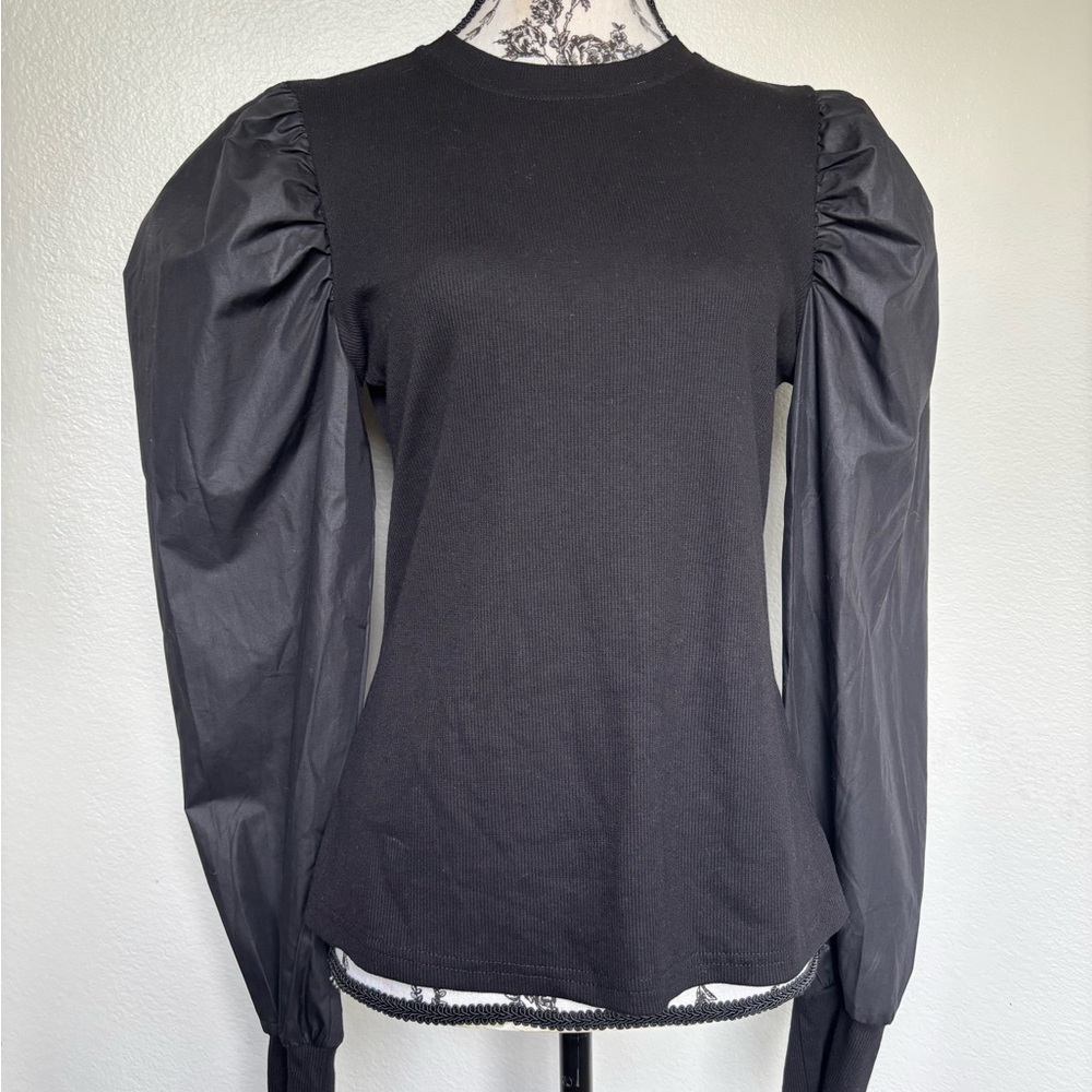 SHEIN Black Puff Sleeve cozy stretch Top